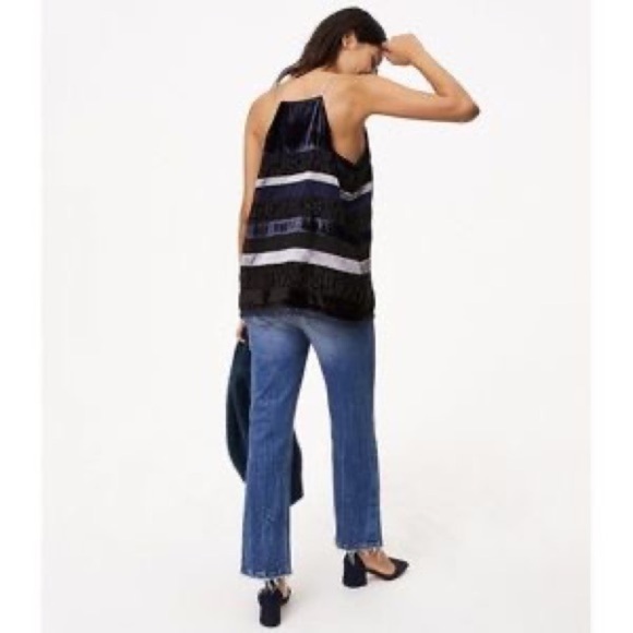 Ann Taylor Loft Velvet Lace Striped tank - S - Picture 2 of 8